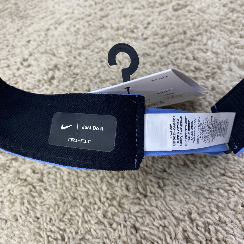 North Carolina Tar Heels UNC Visor Nike  Dri-Fit Adjustable Blue Swoosh Golf Cap - Picture 6 of 7